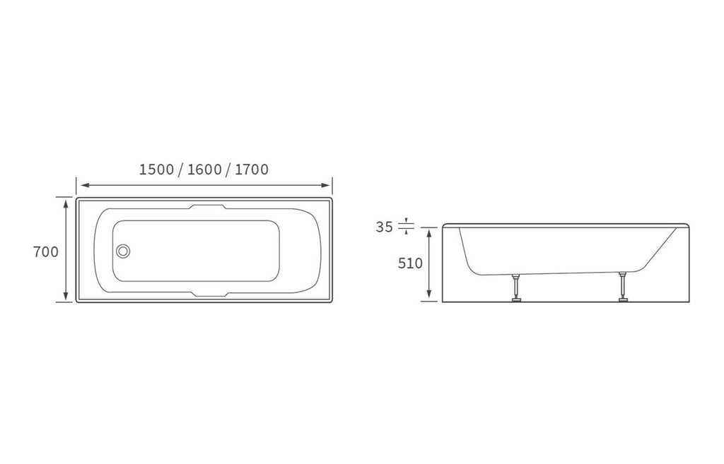 Kuuva Single Ended Twin Grip 1500/ 1600/ 1700 X 700 mm 0TH Bath & Legs
