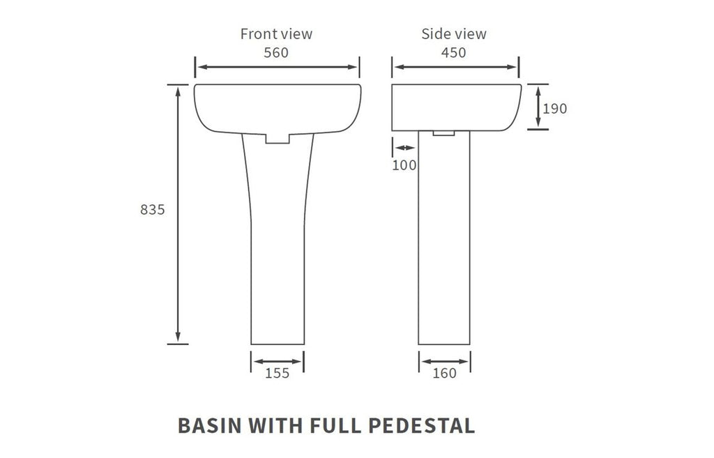 Chorus 520/ 560 X 450mm Basin & Full Pedestal/ Semi Recessed