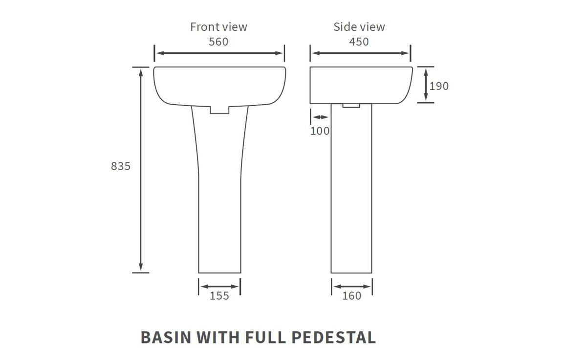 Chorus 520/ 560 X 450mm Basin & Full Pedestal/ Semi Recessed