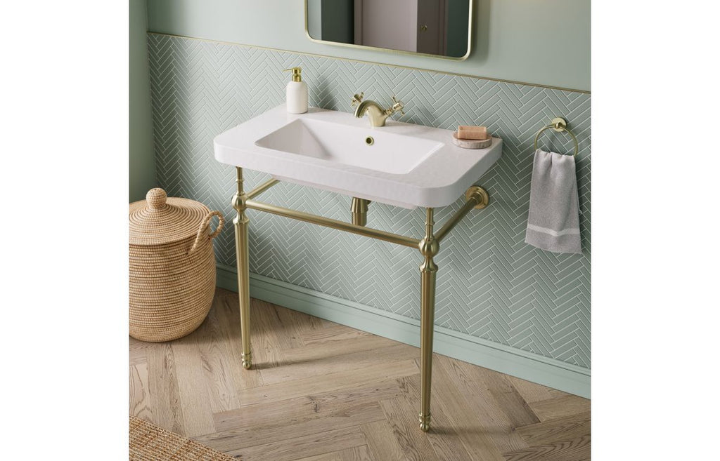 Dion 600/ 800mm 1TH Basin & Stand - Brushed Brass, Chrome