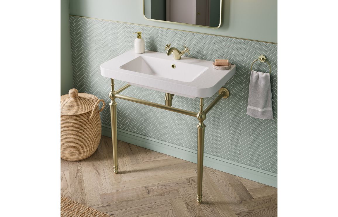 Dion 600/ 800mm 1TH Basin & Stand - Brushed Brass, Chrome