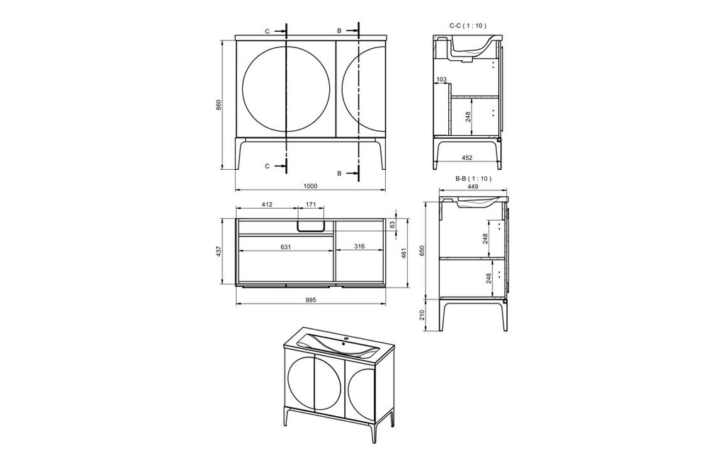 Veer 600/1000mm Floorstanding Unit & Basin - Matt White