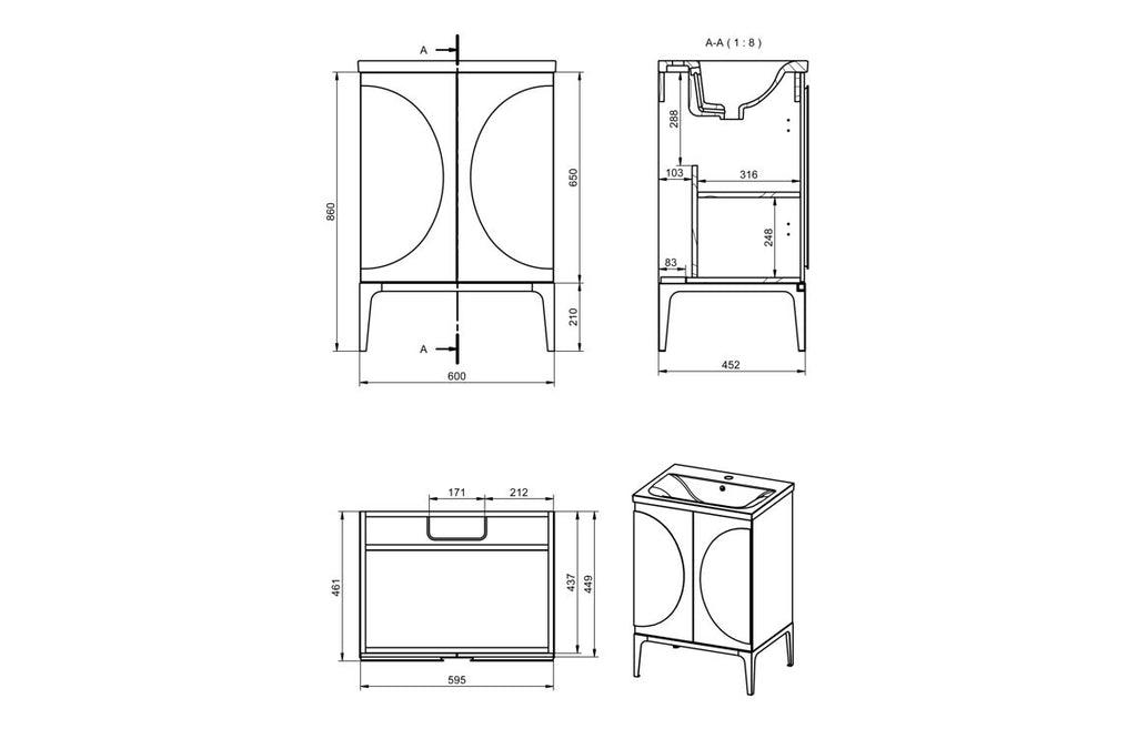 Veer 600/1000mm Floorstanding Unit & Basin - Matt White