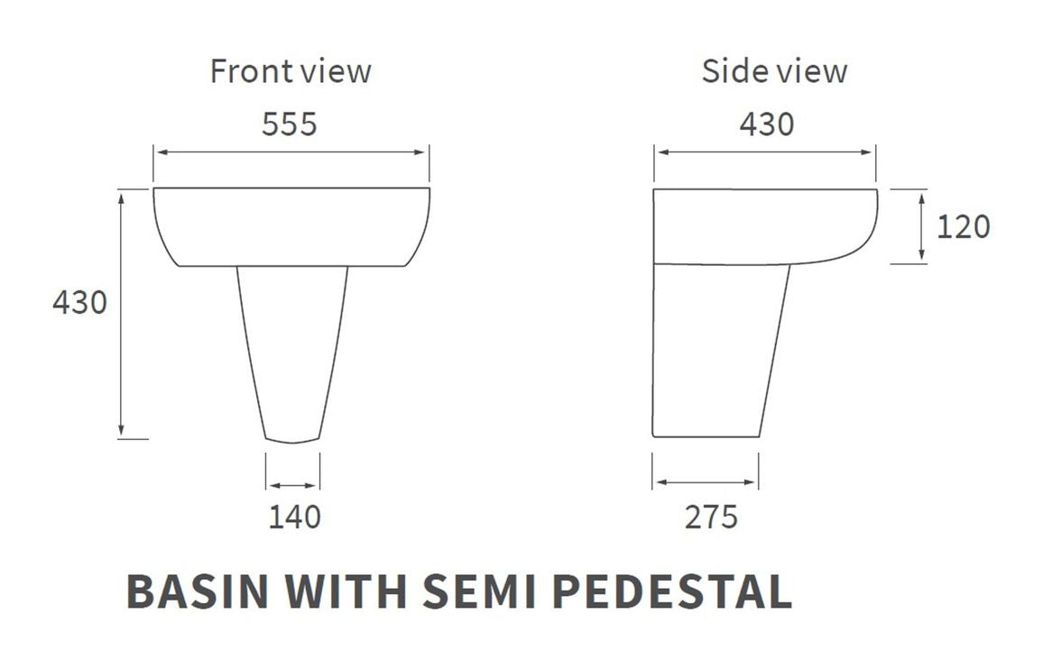 Orant 550X435mm Basin & Full /  Semi Pedestal/ Semi Recessed