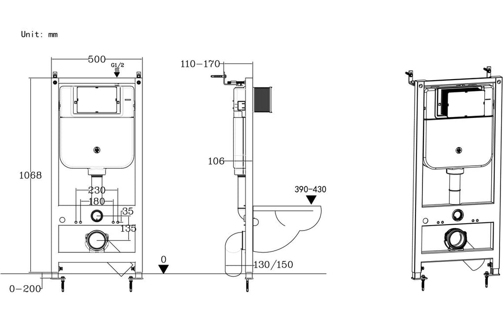 Wall Hung WC Frame (inc. Cistern) - Low/ Standard Height