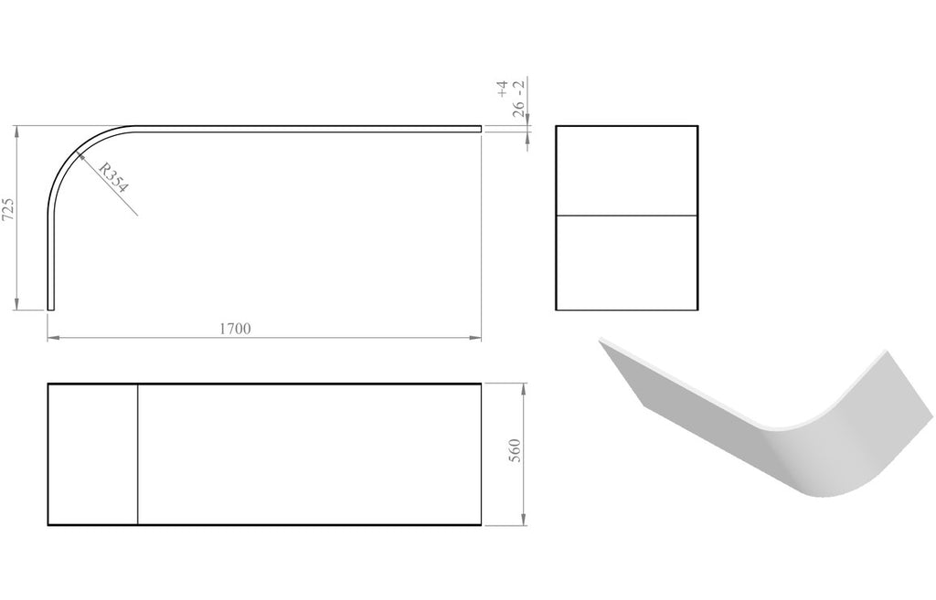 Bath Panel 1700mm J Shape - White