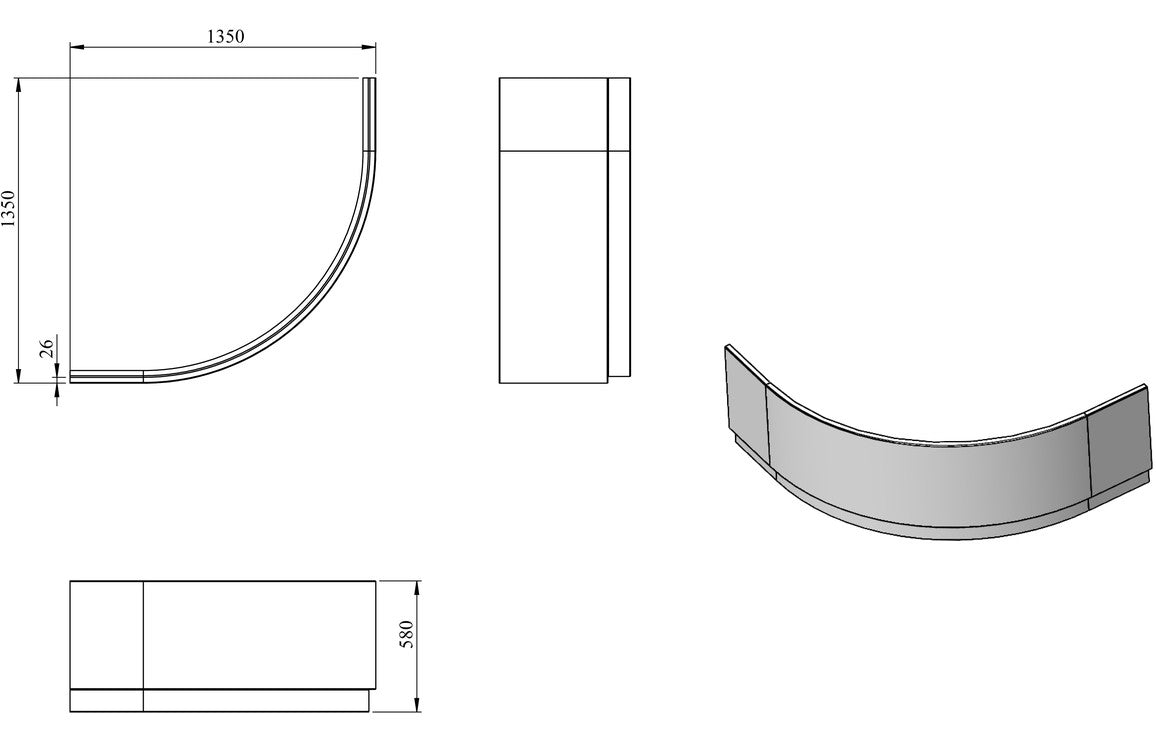 Bath Panel 1350mm Standard Corner - White