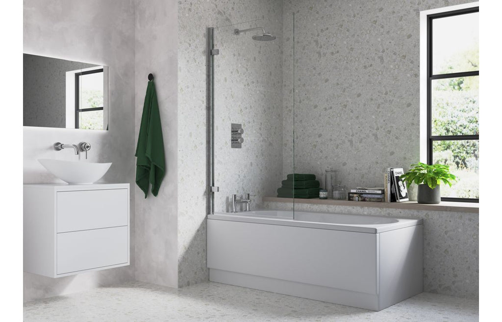 Bath Screen 850x1500mm Hinged Straight (6mm) - Chrome