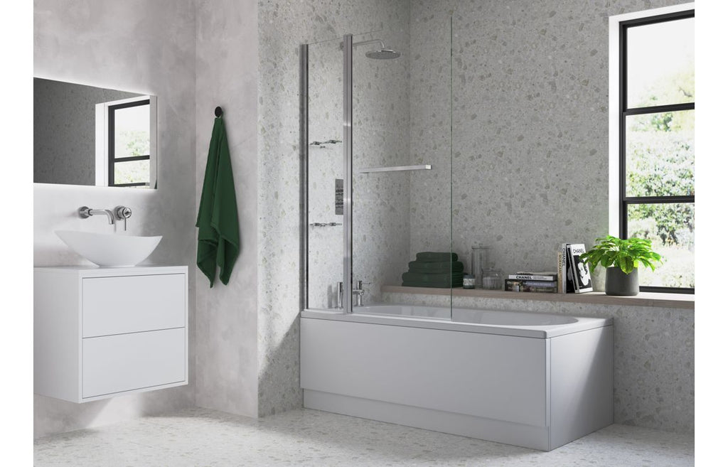Bath Screen 1000x1500mm Two Panel Folding (6mm) - Chrome