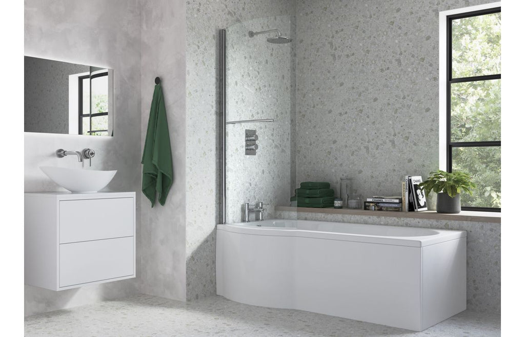 Bath Screen 760x1500mm P Shape (6mm) - Chrome