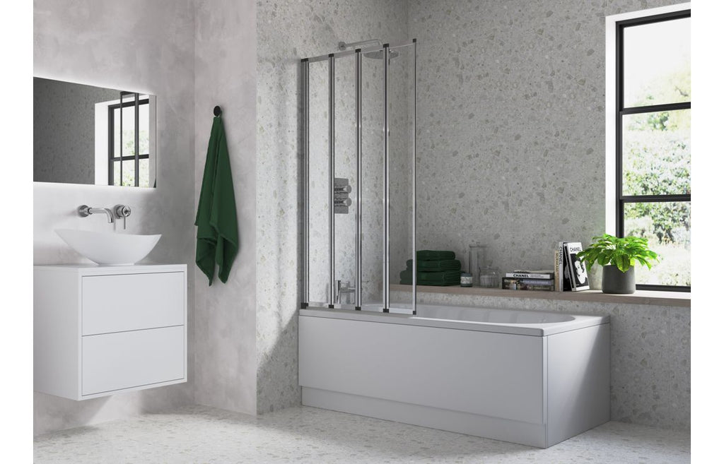 Bath Screen 815x1400mm Framed Four Fold (6mm) - Chrome