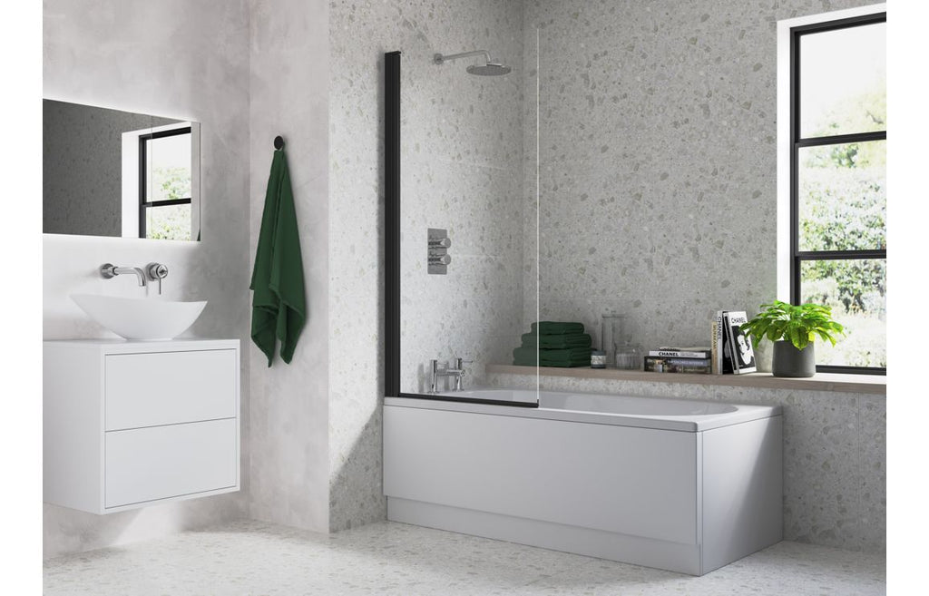 Bath Screen 800x1500mm Single Straight (6mm) - Black, Brushed Bronze