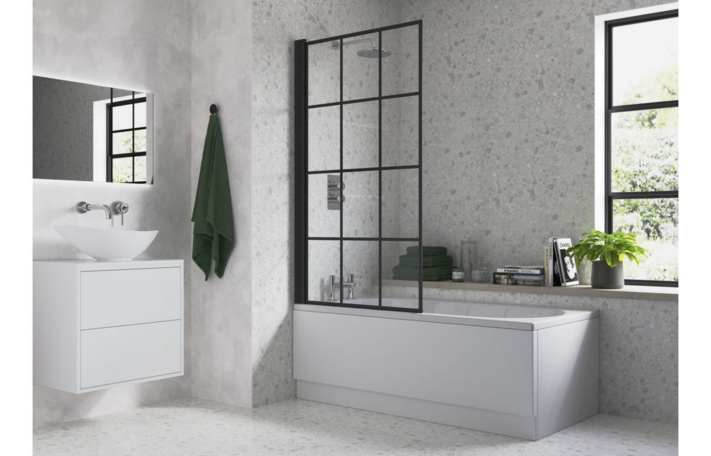 Bath Screen 800x1500mm Single Straight Framed (6mm) - Black