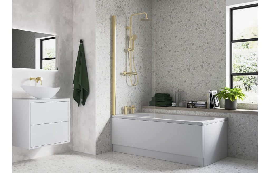 Bath Screen 800x1500mm Single Straight (6mm) - Chrome, Brushed Brass