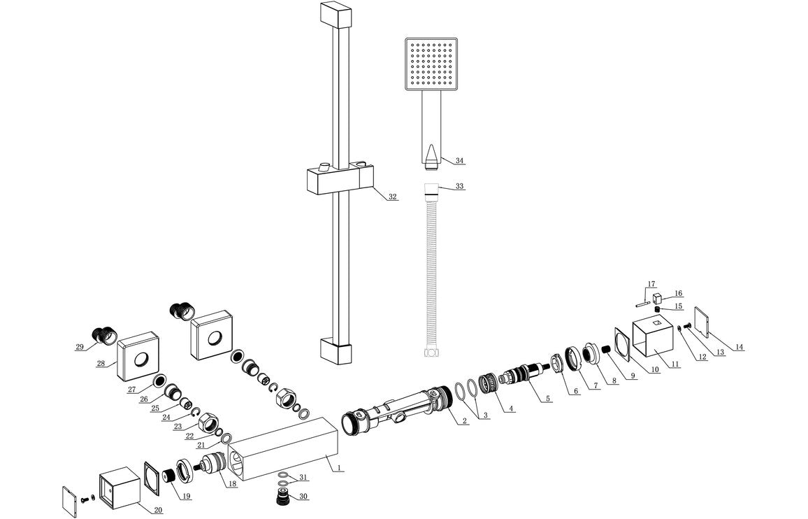 Avish One Outlet Thermostatic Bar Mixer Square Shower - Chrome