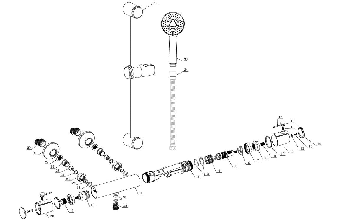 Cotta One Outlet Thermostatic Bar Mixer Round Shower - Chrome