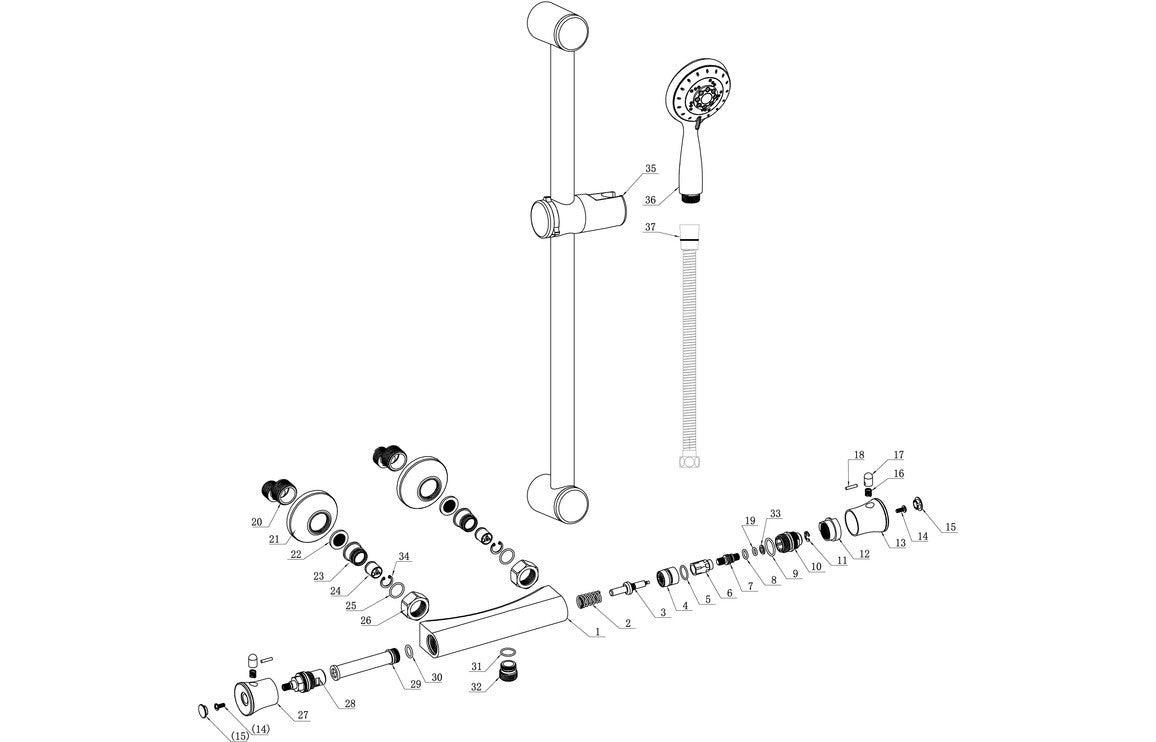 Kiara One Outlet Low Pressure Thermostatic Bar Mixer Round Shower - Chrome