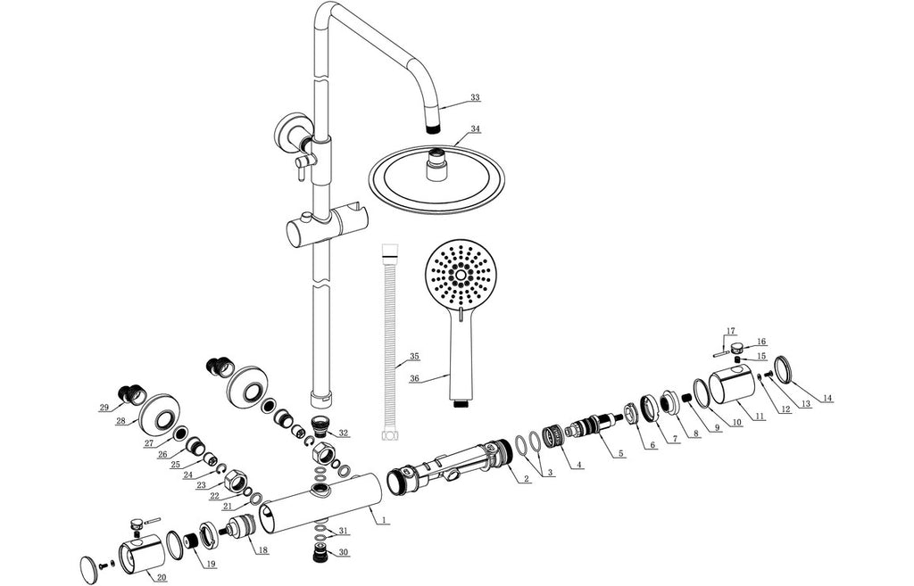 Cotta Two Outlet Thermostatic Mixer Round Shower w/Riser & Overhead Kit - Chrome