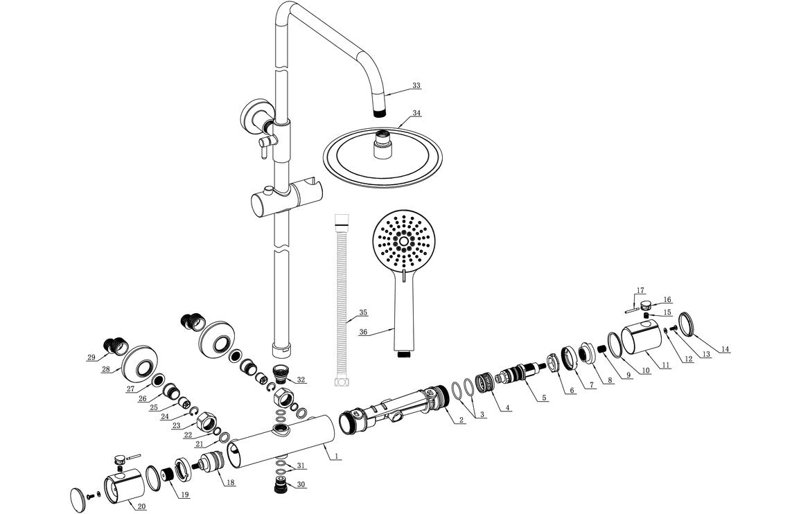 Cotta Two Outlet Thermostatic Mixer Round Shower w/Riser & Overhead Kit - Chrome