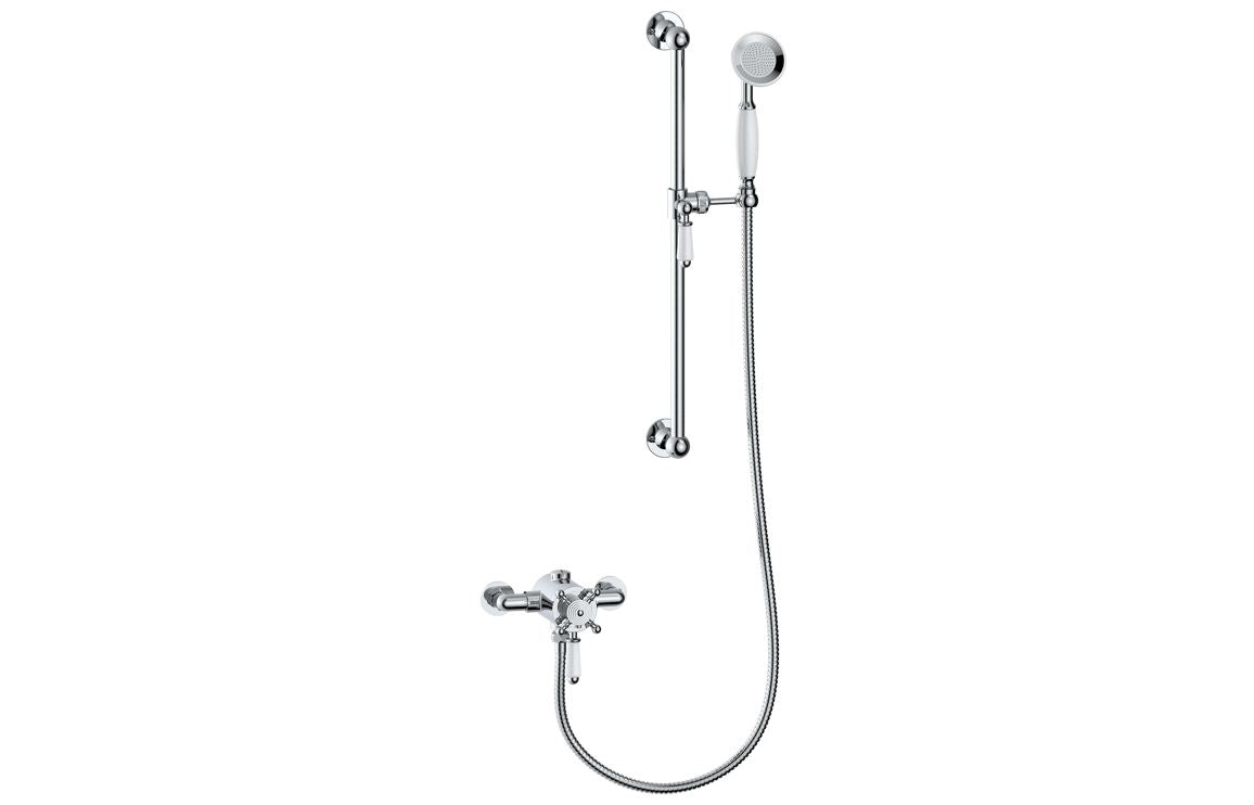 Wicker Single Outlet Shower Valve & Riser Kit - Brass, Chrome