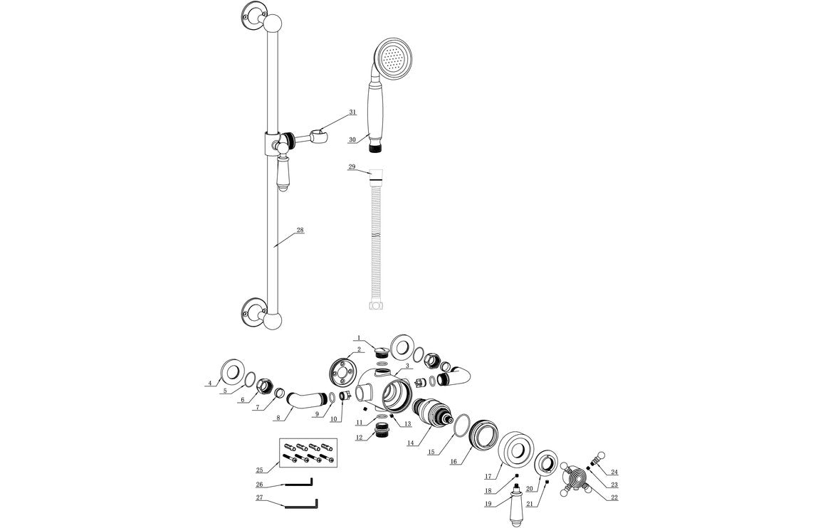 Wicker Single Outlet Shower Valve & Riser Kit - Brass, Chrome
