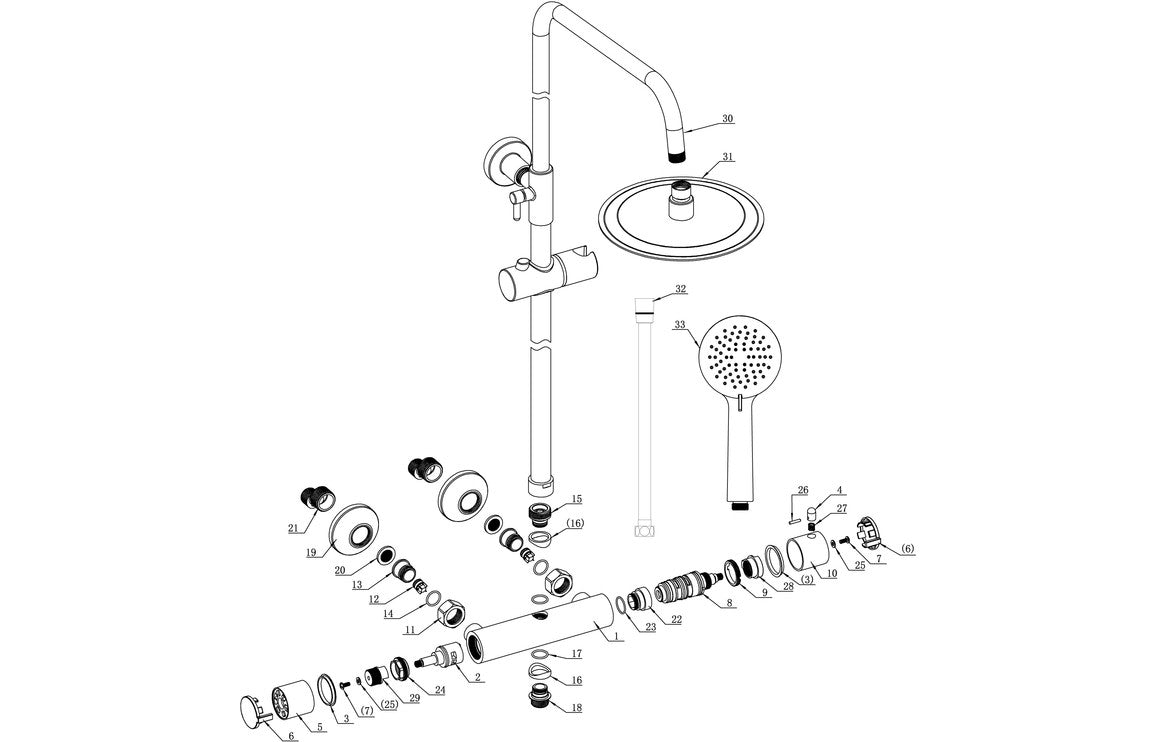 Vira Round Two Outlet Thermostatic Bar Mixer w/Riser Kit - Brass, Black, Chrome, Bronze