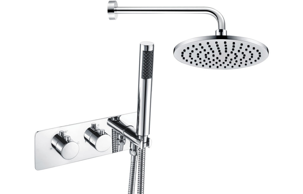Suhan Two Outlet Shower Valve, Handset & ABS Overhead - Chrome