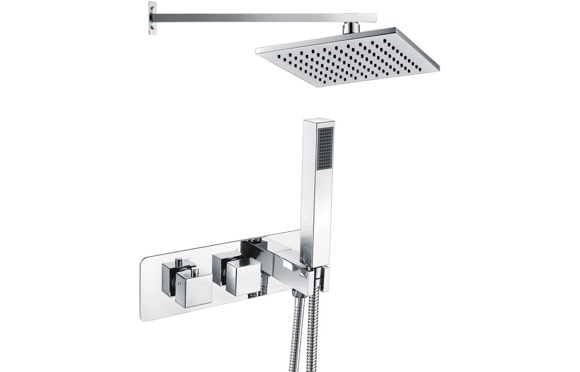 Myra Square Two Outlet Shower Valve, Handset & ABS Overhead - Chrome