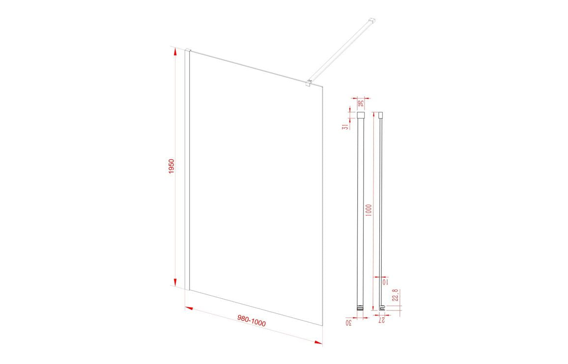 Diwa Fluted Wetroom Panel with Arm Set - Black, Brass, Chrome, Bronze