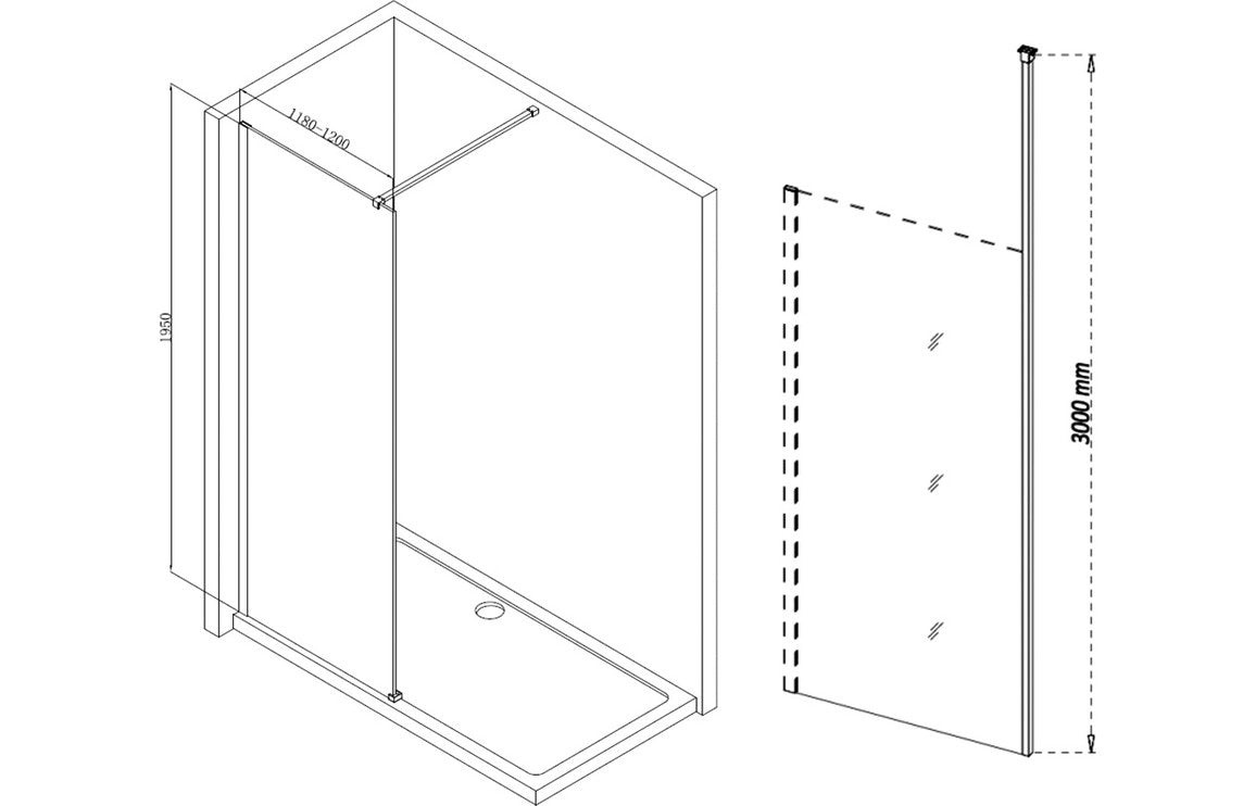 Diwa Wetroom Panel & Floor-to-Ceiling Pole - Chrome