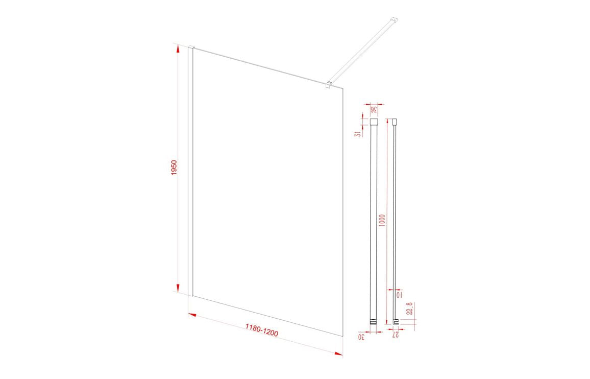 Diwa Fluted Wetroom Panel with Arm Set - Black, Brass, Chrome, Bronze