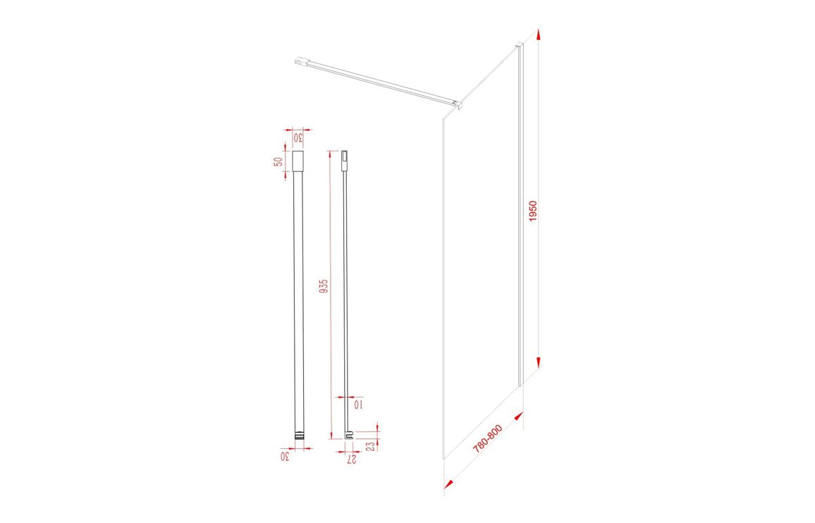 Diwa Fluted Wetroom Panel with Arm Set - Black, Brass, Chrome, Bronze