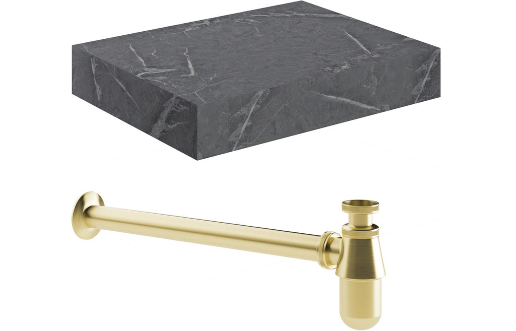 Agro 600/800mm Wall Hung Unit & Shelf - Grey Marble