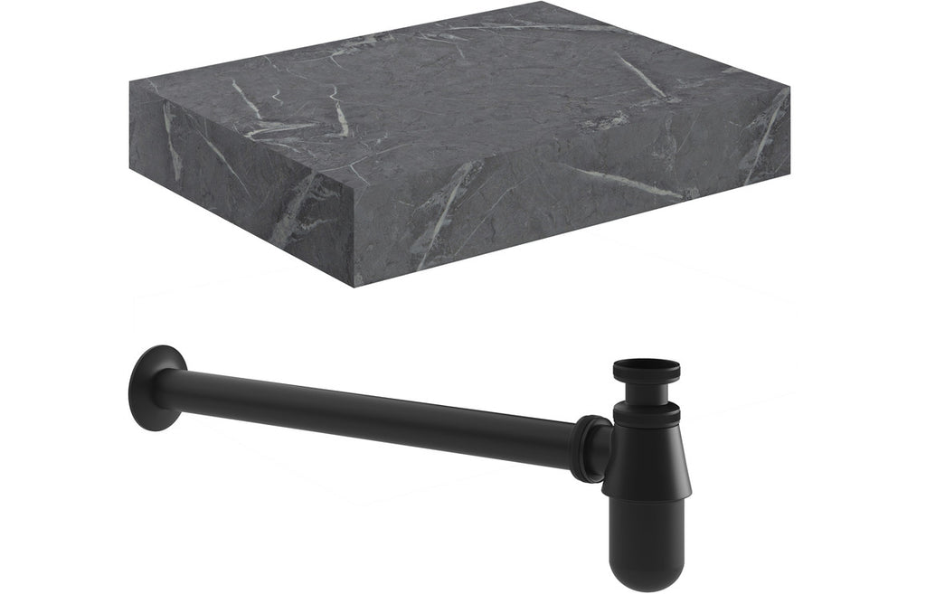 Agro 600/800mm Wall Hung Unit & Shelf - Grey Marble