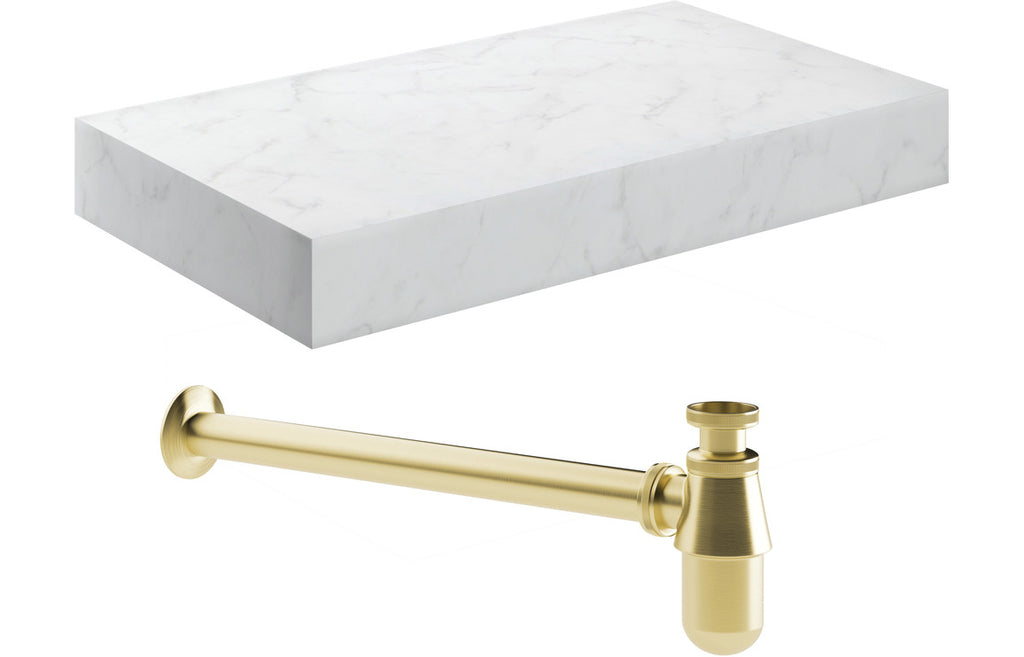 Agro 600/800mm Wall Hung Unit & Shelf - White Marble