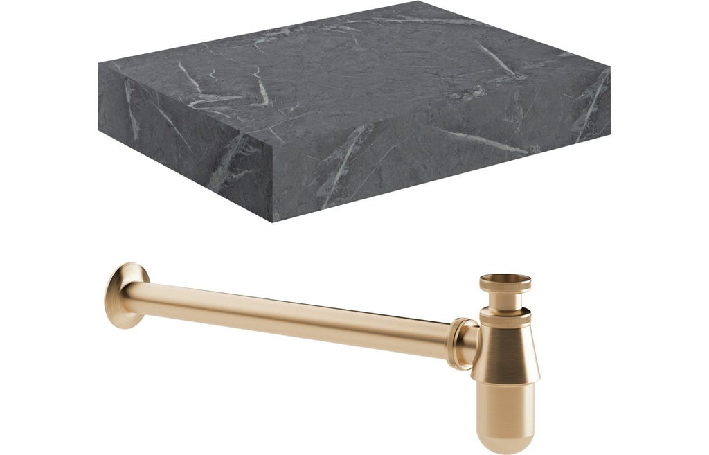 Agro 600/800mm Wall Hung Unit & Shelf - Grey Marble