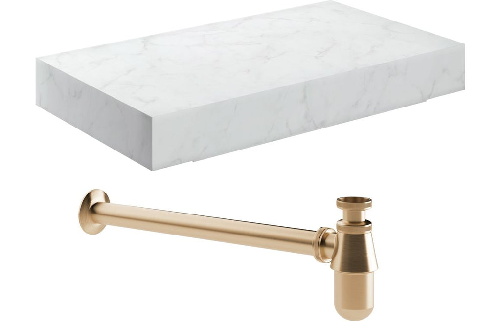 Agro 600/800mm Wall Hung Unit & Shelf - White Marble