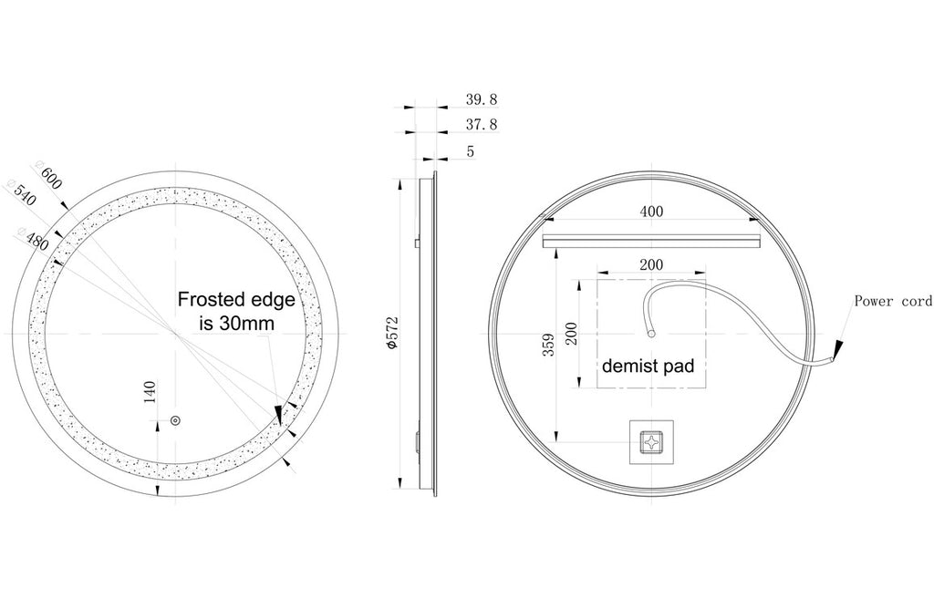 Aina Round Front-Lit LED Mirror - 600 x 600 mm