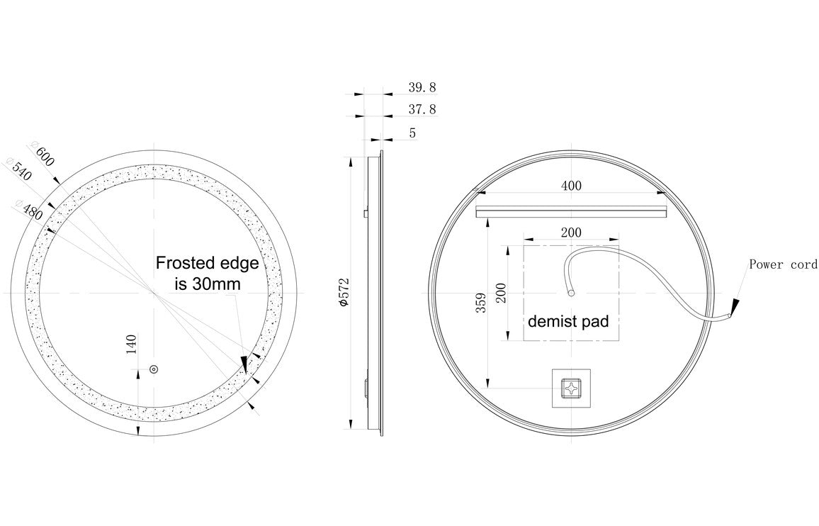 Aina Round Front-Lit LED Mirror - 600 x 600 mm