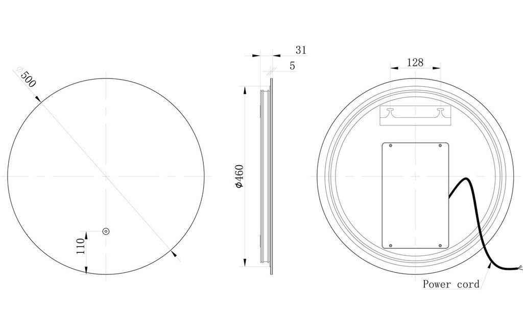Mariya Round Back-Lit LED Mirror 500/ 600/ 800 mm