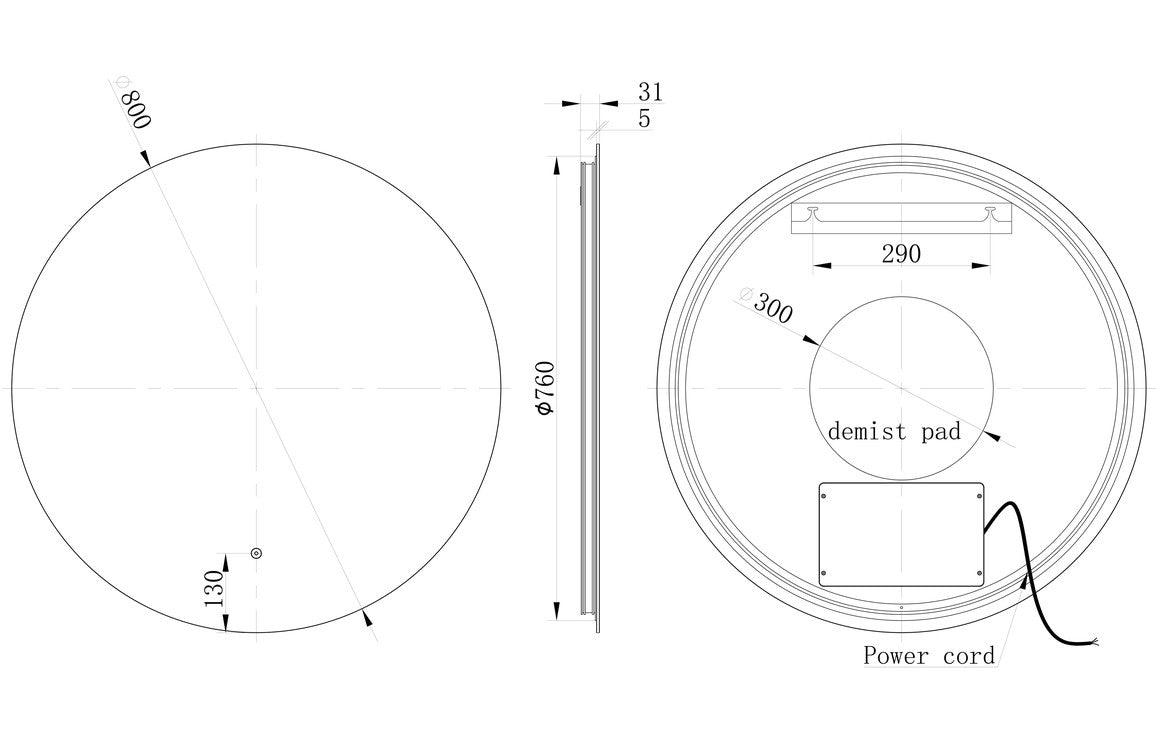 Mariya Round Back-Lit LED Mirror 500/ 600/ 800 mm