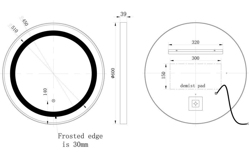 Bonfire Round Front-Lit LED Mirror 600 x 600 mm - Bronze, Black, Brass