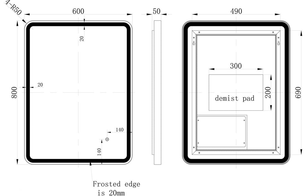 Arjee Rectangle LED Mirror 800 x 600 mm - Bronze, Black, Brass