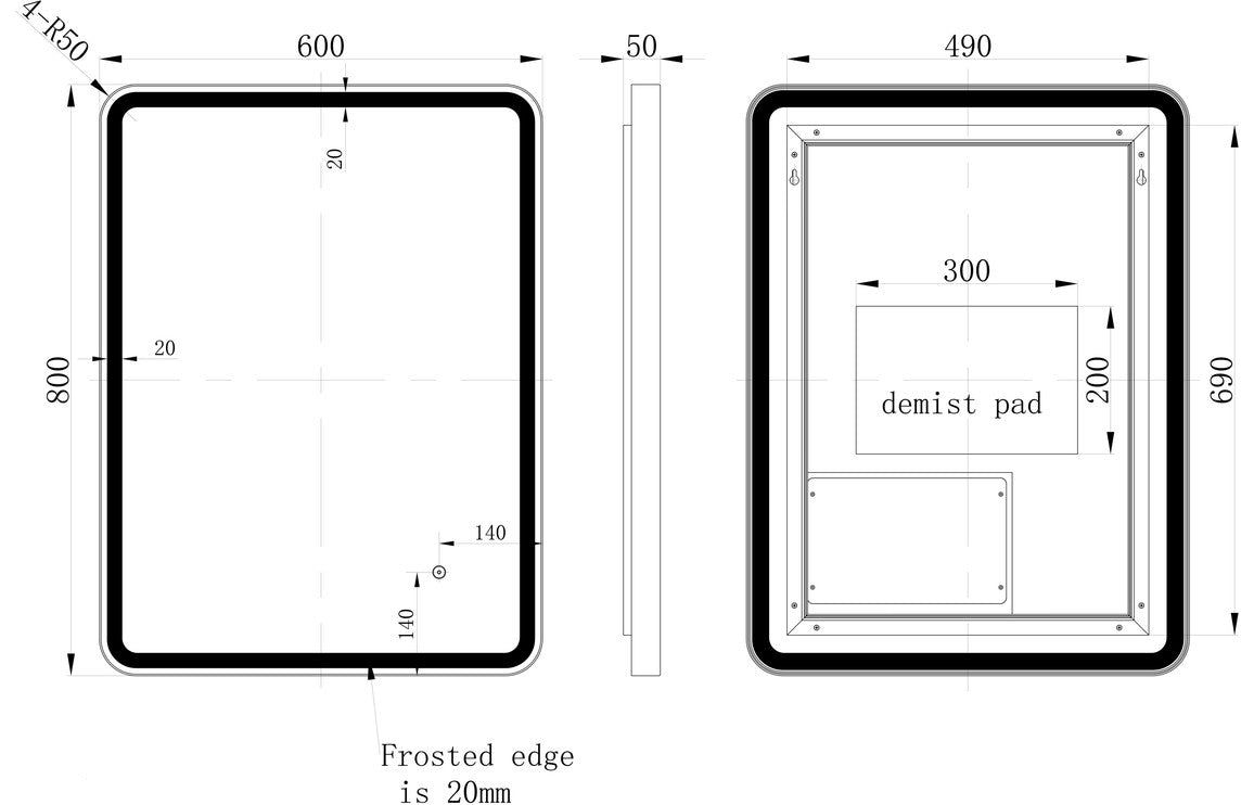 Arjee Rectangle LED Mirror 800 x 600 mm - Bronze, Black, Brass