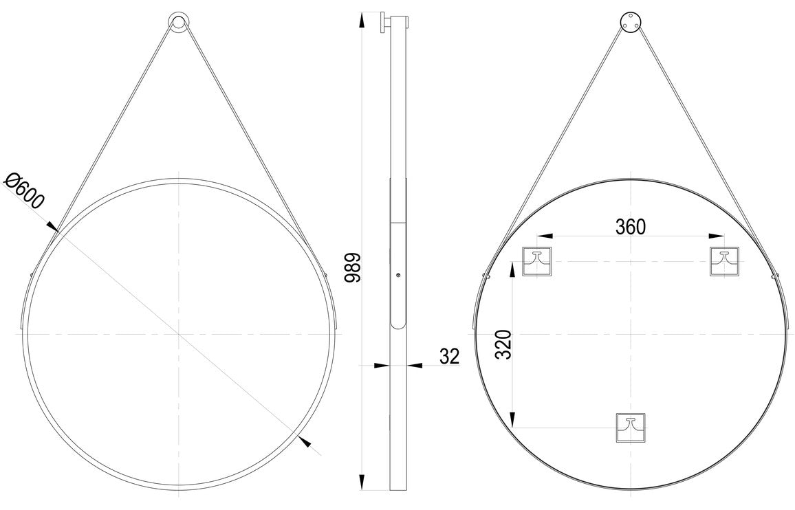 Bapco Round Plain Mirror 600 x 600 mm - Black