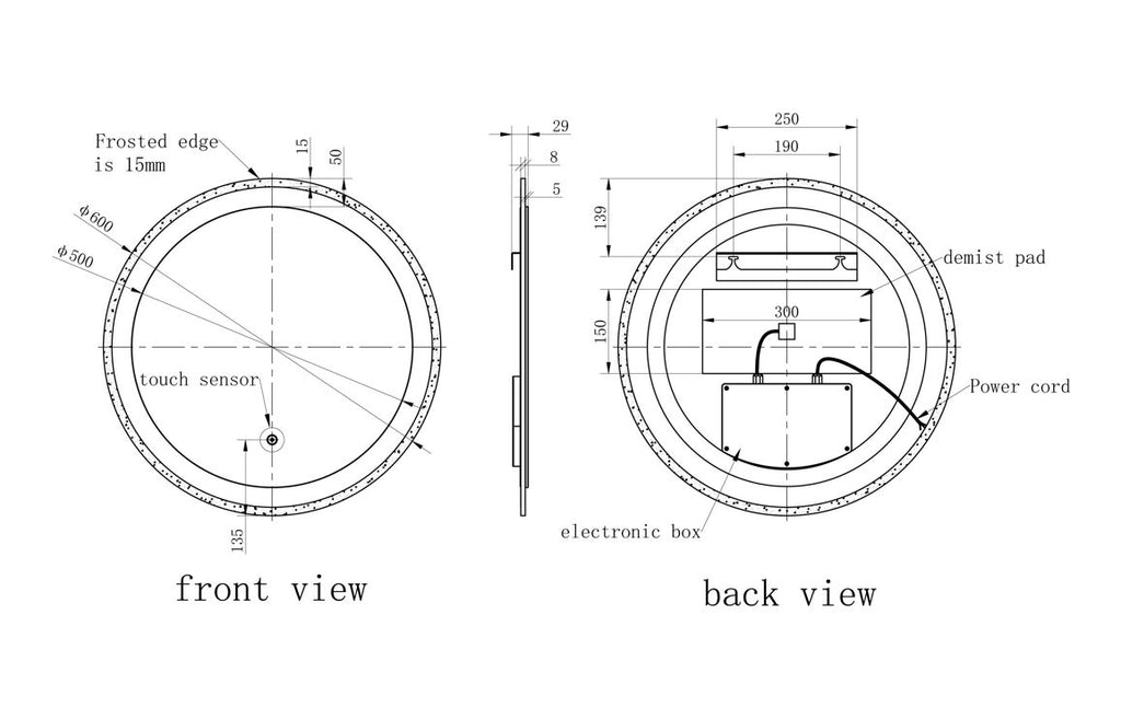 Zeta Square/ Round Back-Lit LED Mirror 500/ 600 mm