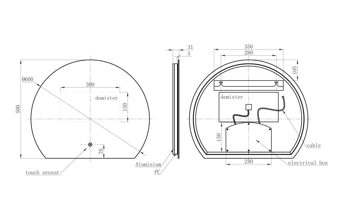 Amasy Round Back-Lit LED Mirror - 700/ 800 mm