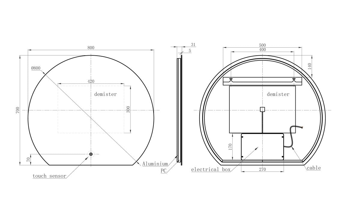 Amasy Round Back-Lit LED Mirror - 700/ 800 mm