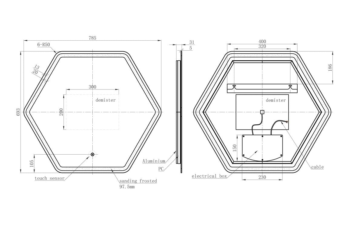 Ugo Hexagonal LED Mirror - 785 x 693 mm