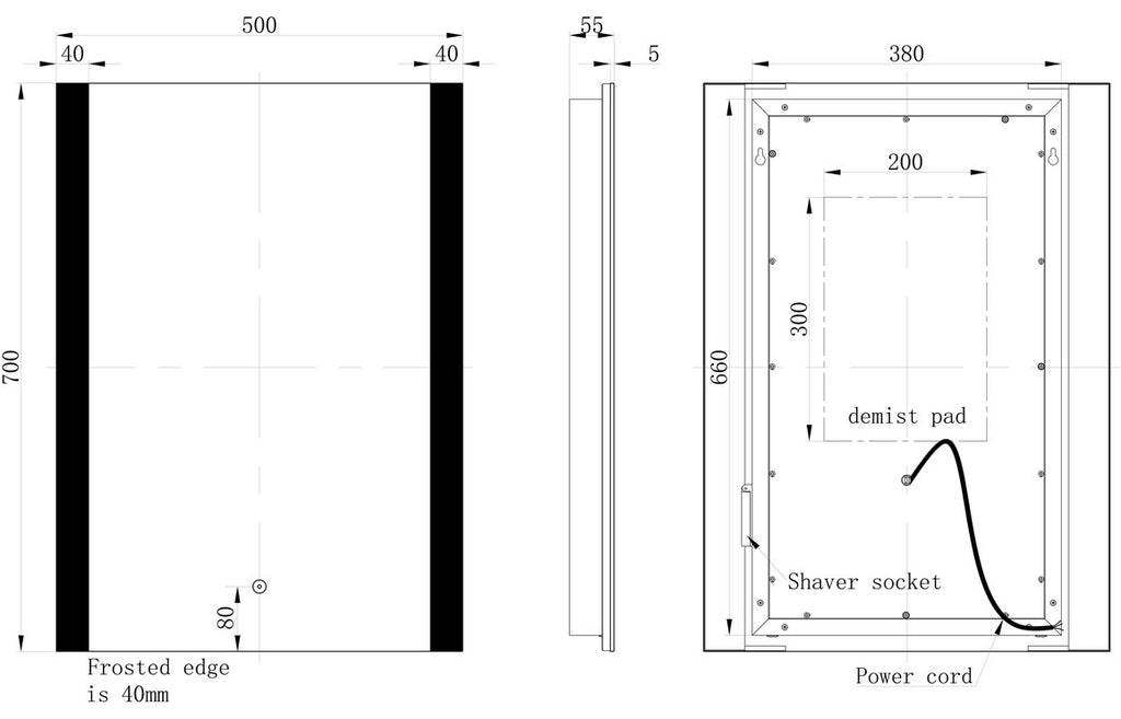 Advent Rectangular Front-Lit LED Mirror - 700/ 800 mm